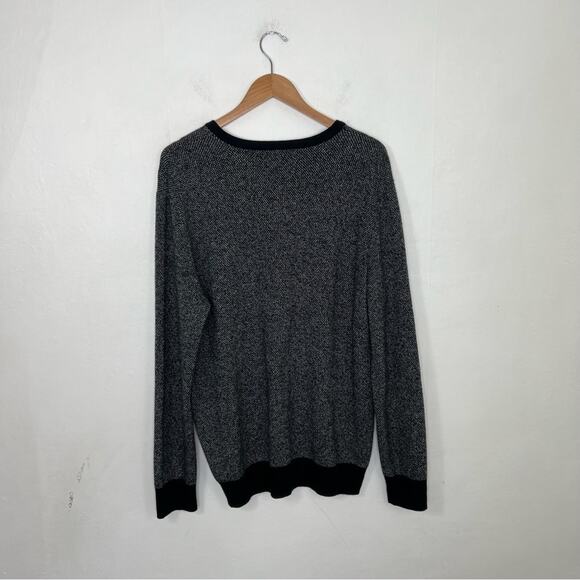 Hawker Rye V Neck Black White Cotton Cashmere Sweater Size Large - Picture 2 of 11